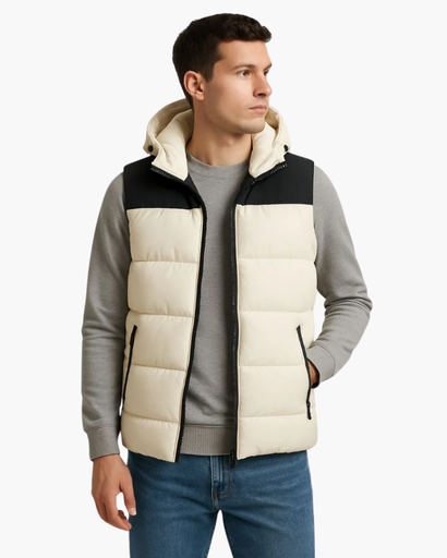 Doudoune Sans Manches Homme – Bicolore avec Capuche Amovible