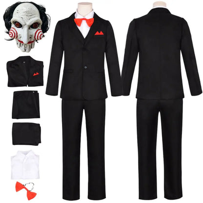 Ensemble complet costume marionnette avec masque, veste, chemise et accessoires