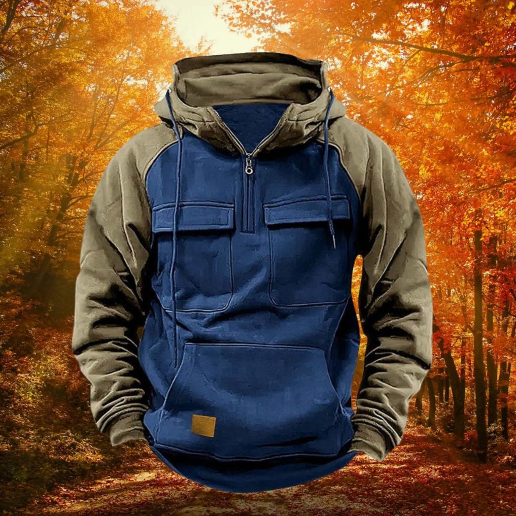 sweat à capuche outdoor colorblock homme, coloris bleu