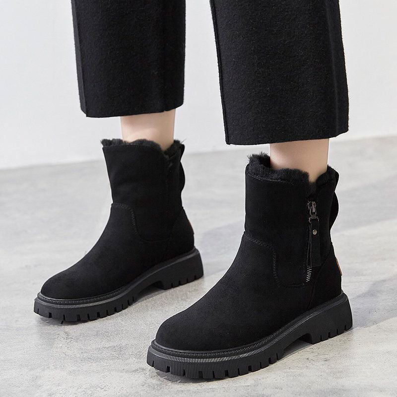 bottines fourrées femme noires, aspect daim