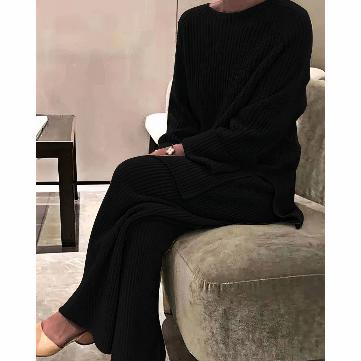 ensemble maille femme pull et pantalon, coloris noir