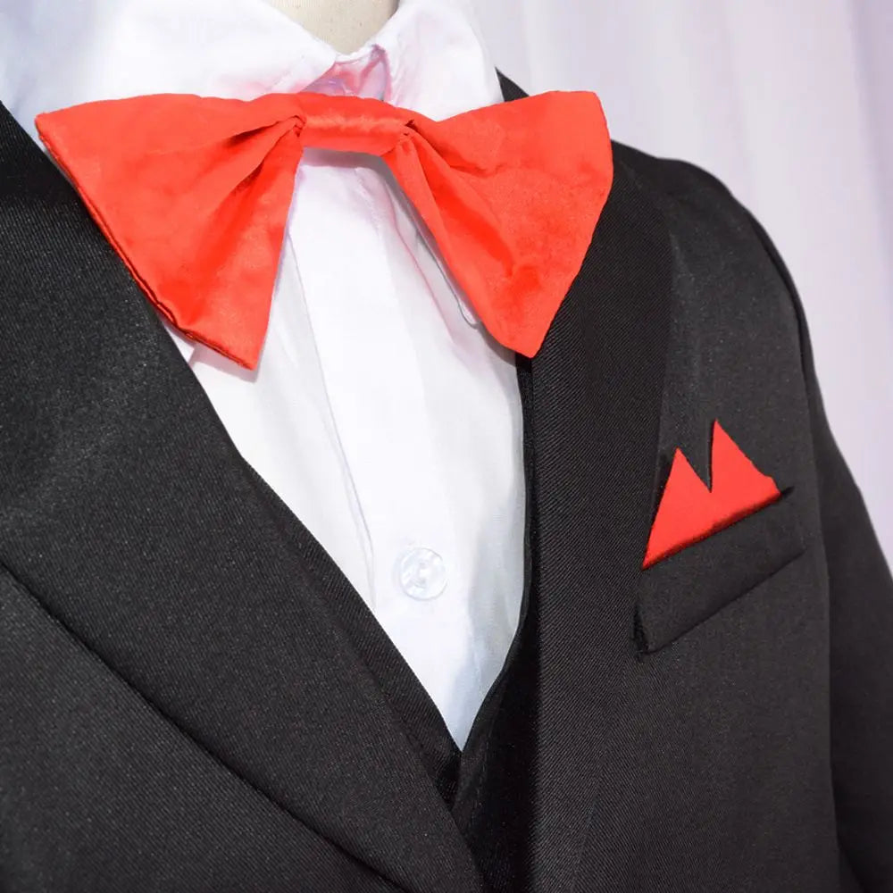 Détail du noeud papillon rouge et de la pochette costume