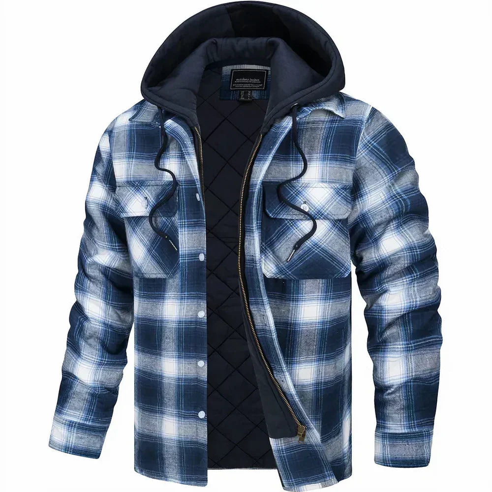 Blouson homme à capuche flanelle coloris Bleu Clair, vue face