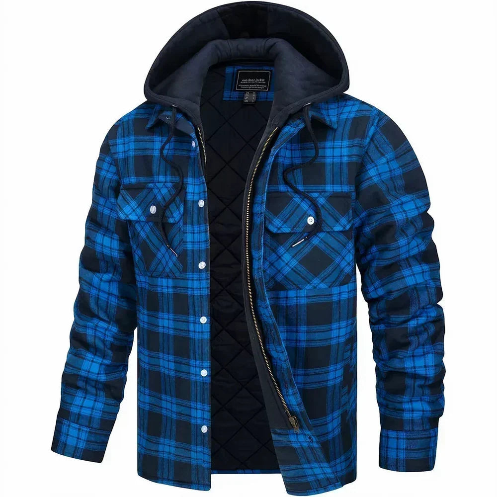 Blouson homme à capuche flanelle coloris Bleu, vue face