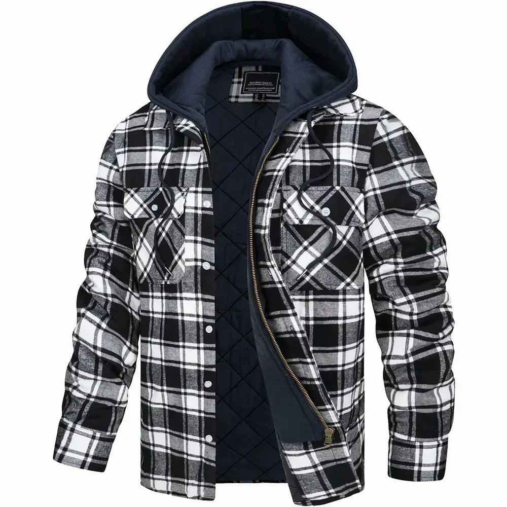 Blouson homme à capuche flanelle coloris Noir, vue face