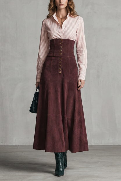 Jupe maxi rouge profond taille corset, vue de face