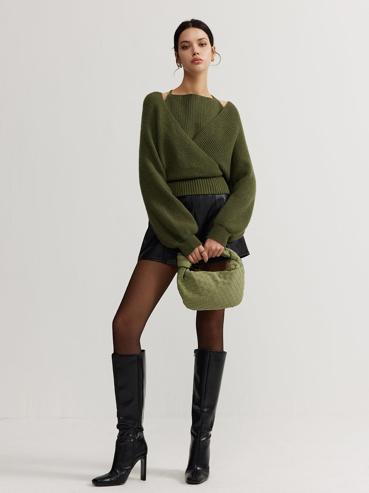 Pull cache-cœur 2-en-1 vert kaki