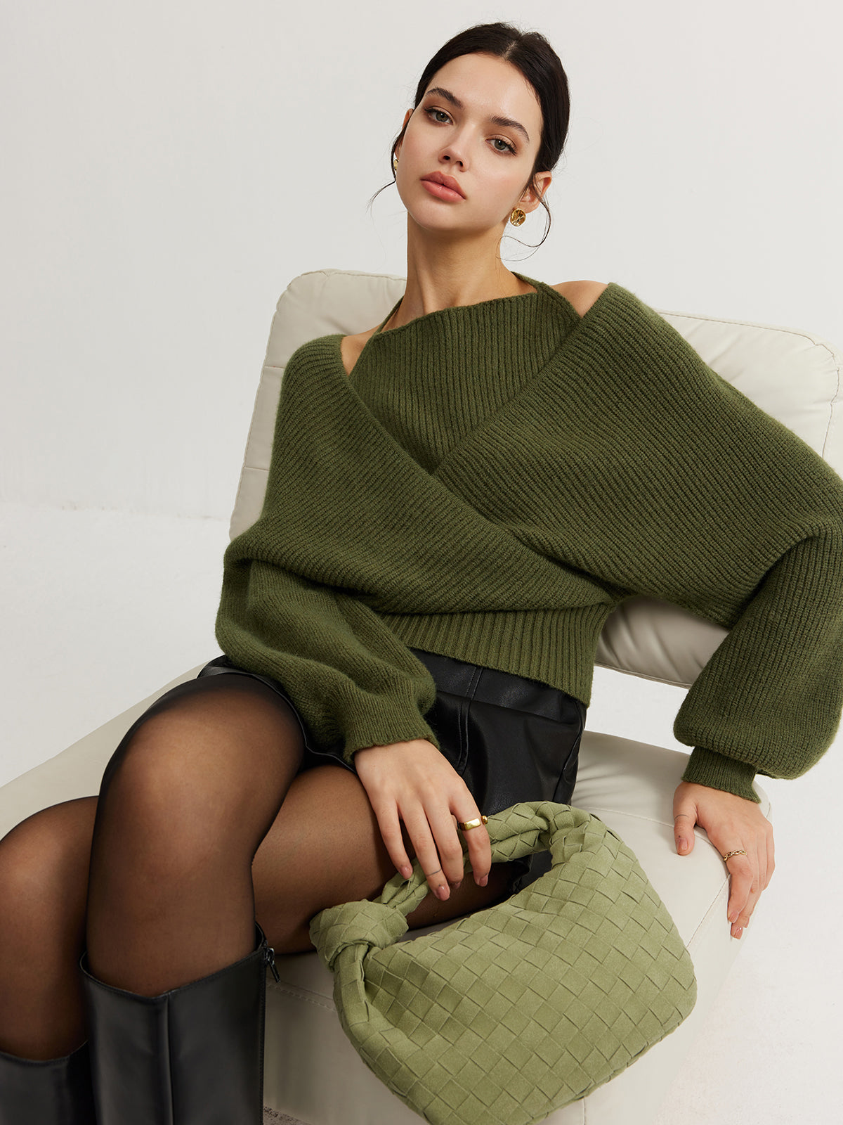 Pull cache-cœur 2-en-1 vert kaki