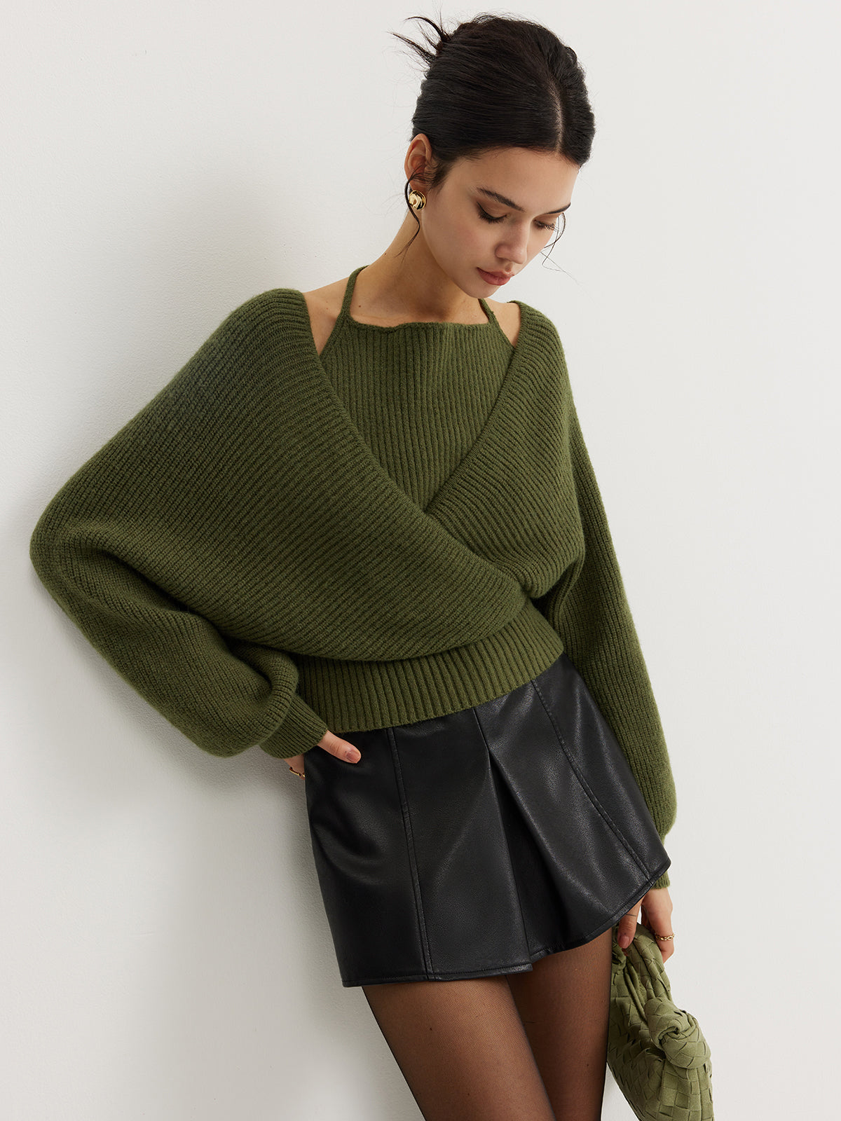 Pull cache-cœur 2-en-1 vert kaki