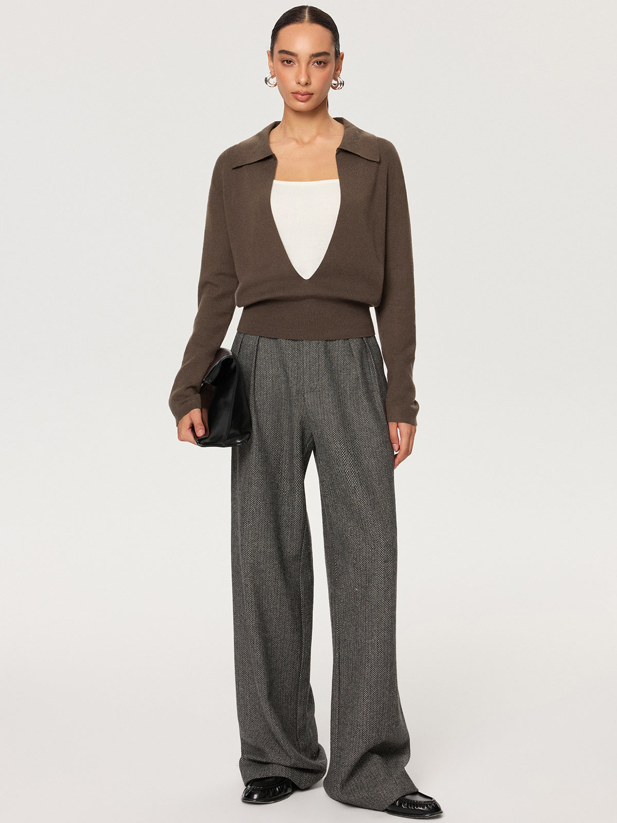 Gilet col polo 2-en-1 taupe et crème