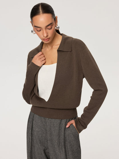 Gilet col polo 2-en-1 taupe et crème