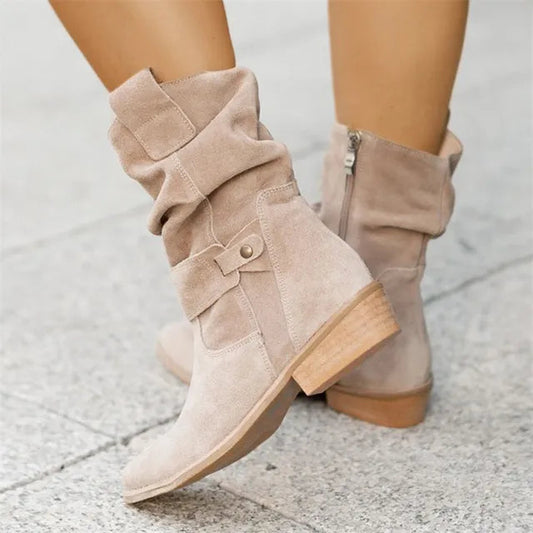 bottines femme aspect daim à talon bois, coloris beige