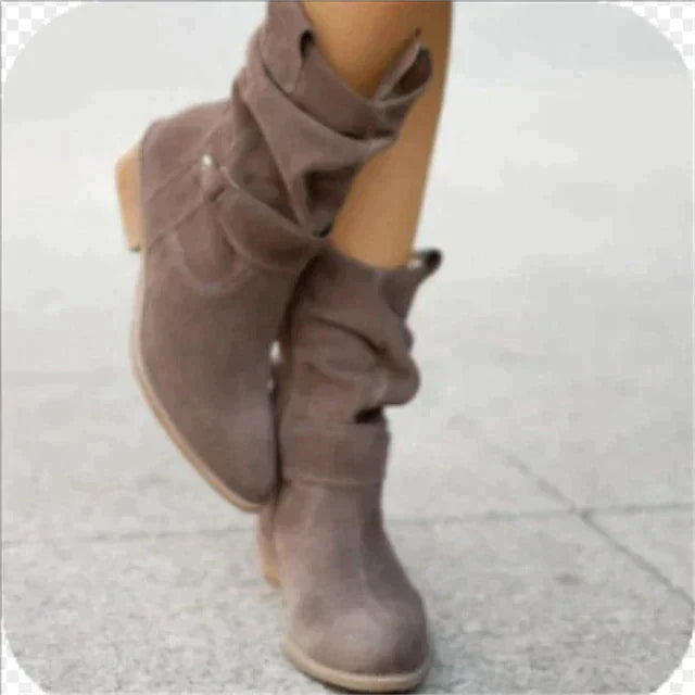 bottines femme aspect daim à talon bois, coloris gris foncé