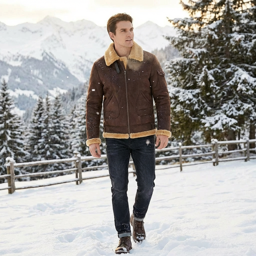 veste aviateur homme, vue de détail du col fausse fourrure