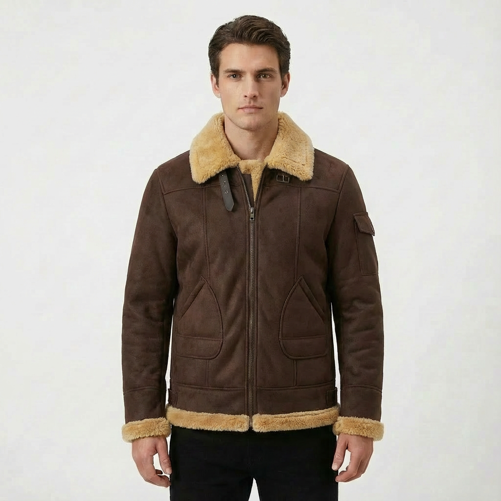 veste aviateur homme marron foncé, vue de face