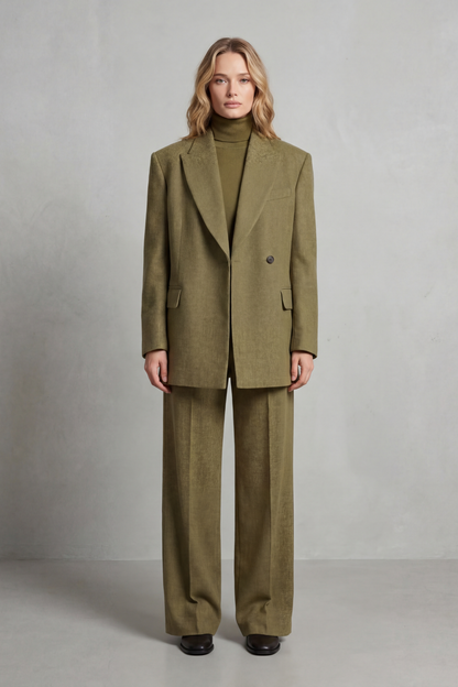 Ensemble tailleur vert olive, vue de dos