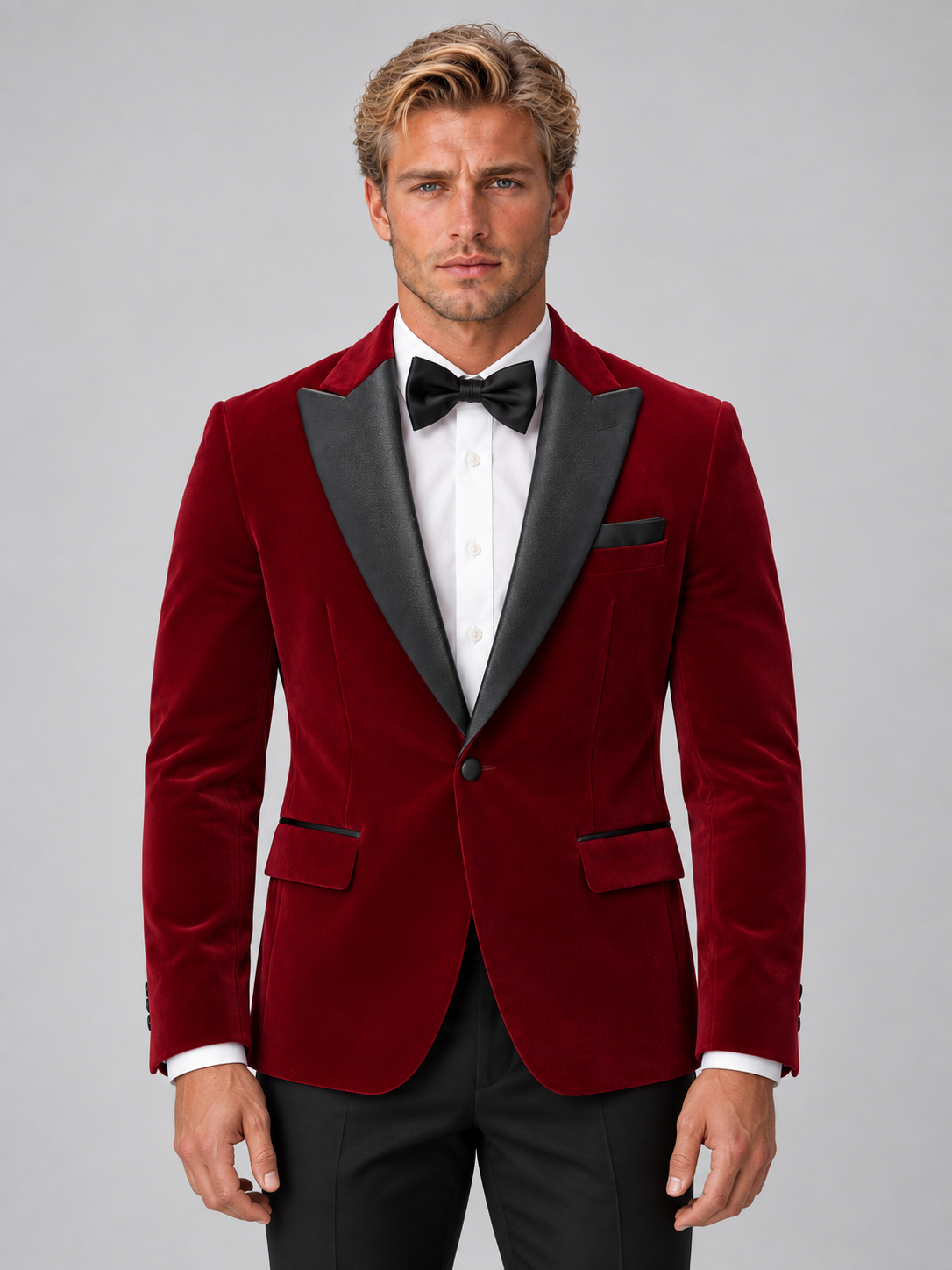 blazer smoking velours bordeaux homme, vue de face