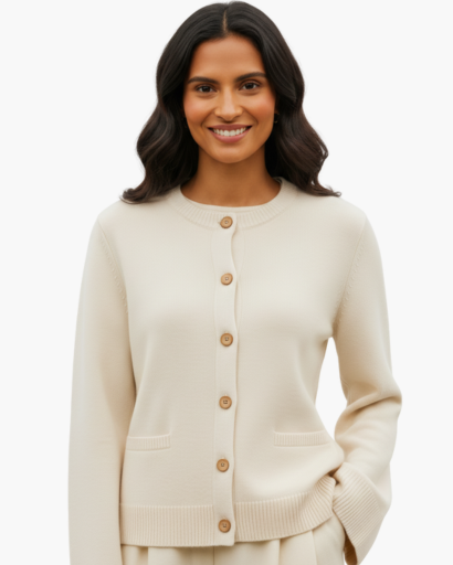 Cardigan Femme Élégant à Col Rond | Boutons en Détail Raffiné