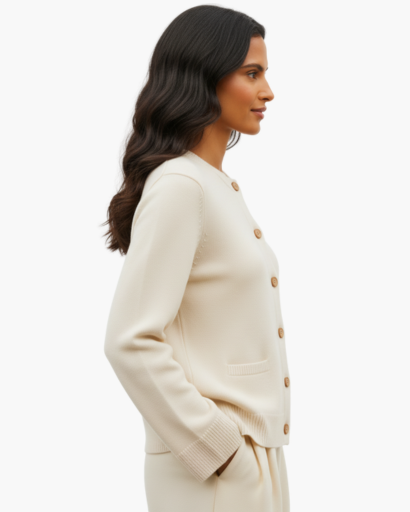 Cardigan Femme Élégant à Col Rond | Boutons en Détail Raffiné