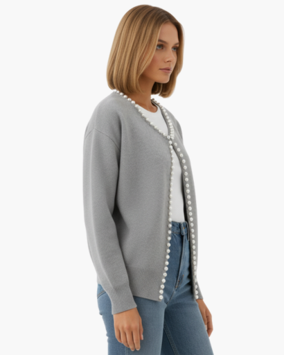 Cardigan Femme Élégant – Finition Perles & Manches Longues | Style Chic