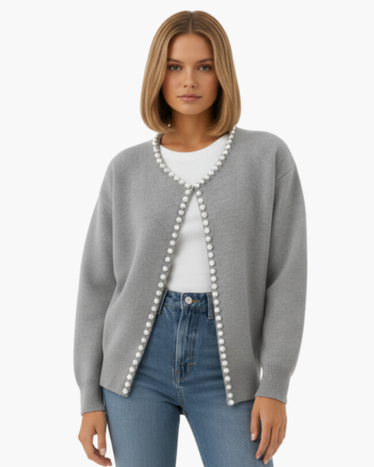 Cardigan Femme Élégant – Finition Perles & Manches Longues | Style Chic