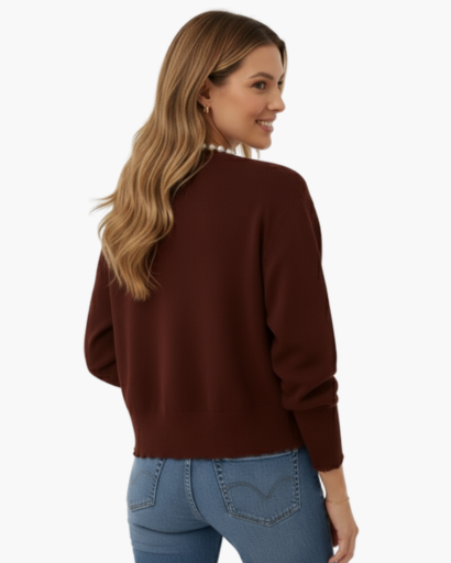 Cardigan Femme Élégant – Finition Perles & Manches Longues | Style Chic