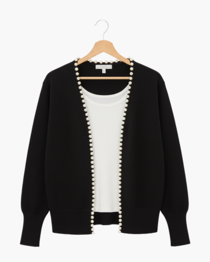 Cardigan Femme Élégant – Finition Perles & Manches Longues | Style Chic