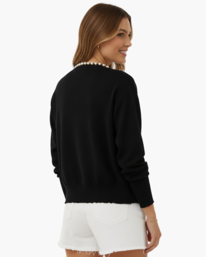 Cardigan Femme Élégant – Finition Perles & Manches Longues | Style Chic