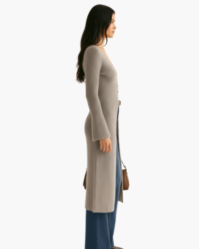 Cardigan Long Femme Col V Profond Laine Douce – Style Chic & Élégant | Automne Hiver