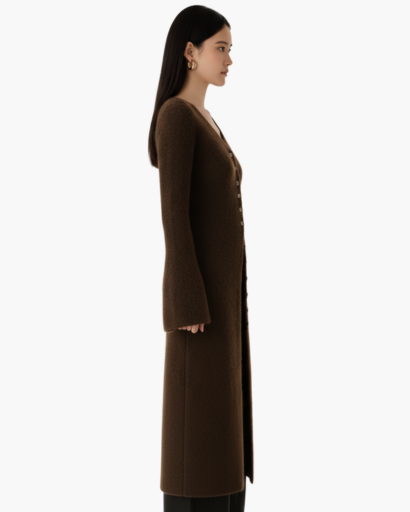 Cardigan Long Femme Col V Profond Laine Douce – Style Chic & Élégant | Automne Hiver