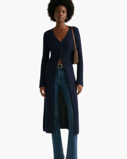 Cardigan Long Femme Col V Profond Laine Douce – Style Chic & Élégant | Automne Hiver