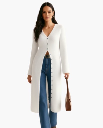 Cardigan long femme col V, vue d'ensemble