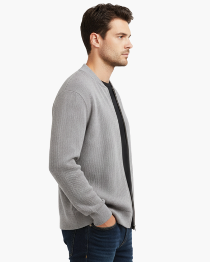 Cardigan zippé homme maille côtelée – vue 8
