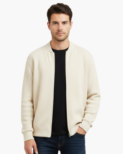 Cardigan zippé homme maille côtelée – vue 2