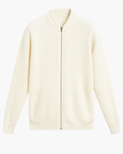 Cardigan zippé homme maille côtelée col rond automne hiver
