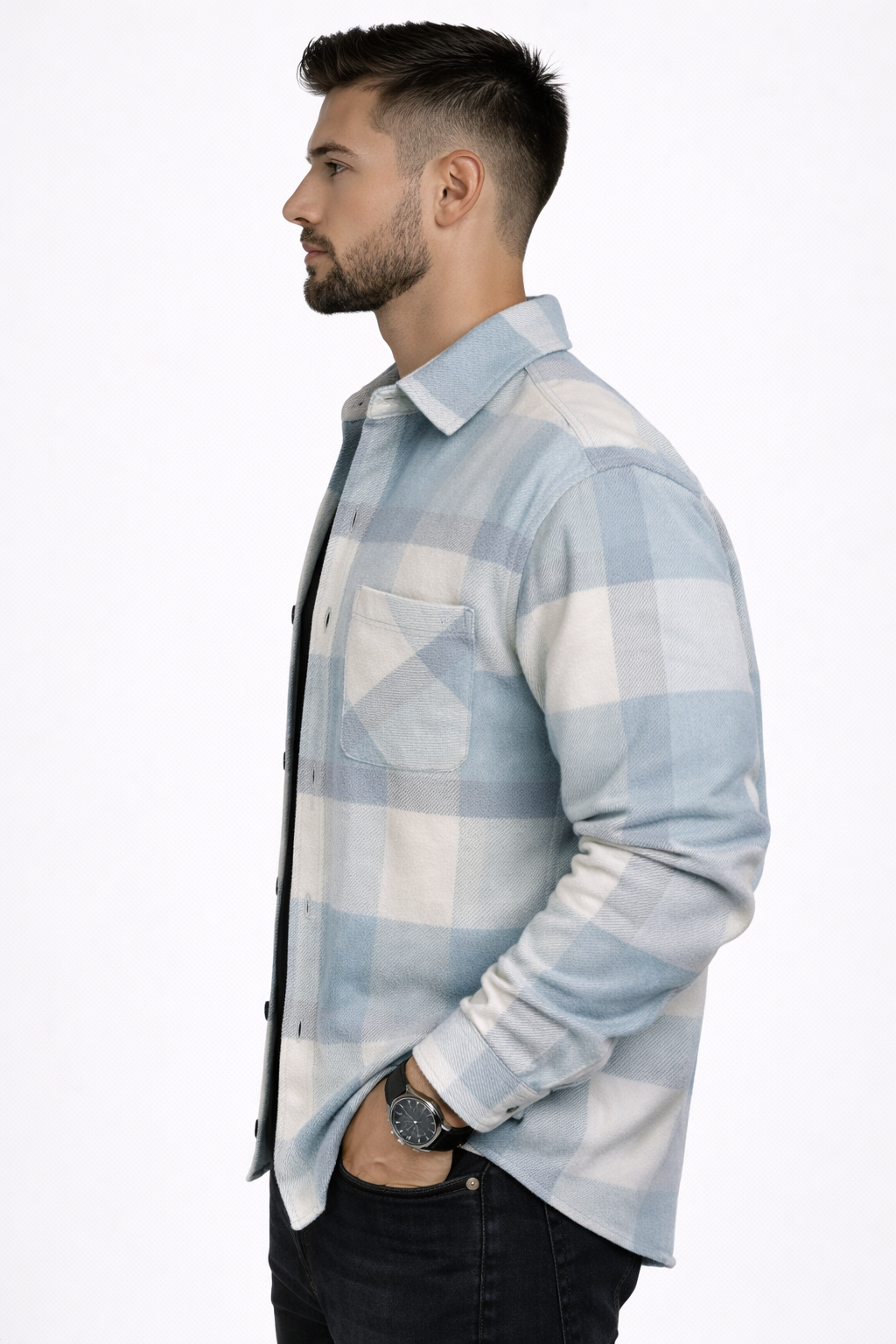 Chemise homme à carreaux coupe droite avec poche poitrine
