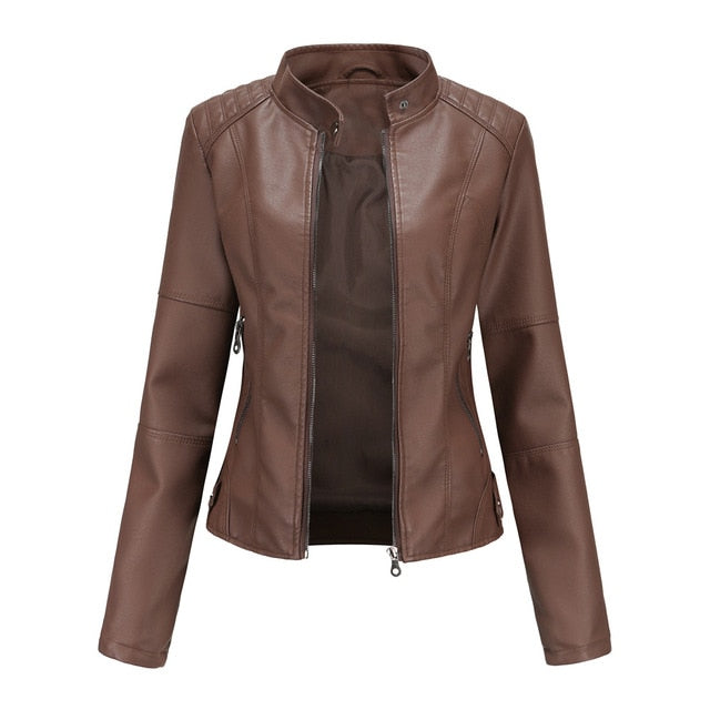 Veste femme aspect cuir Café