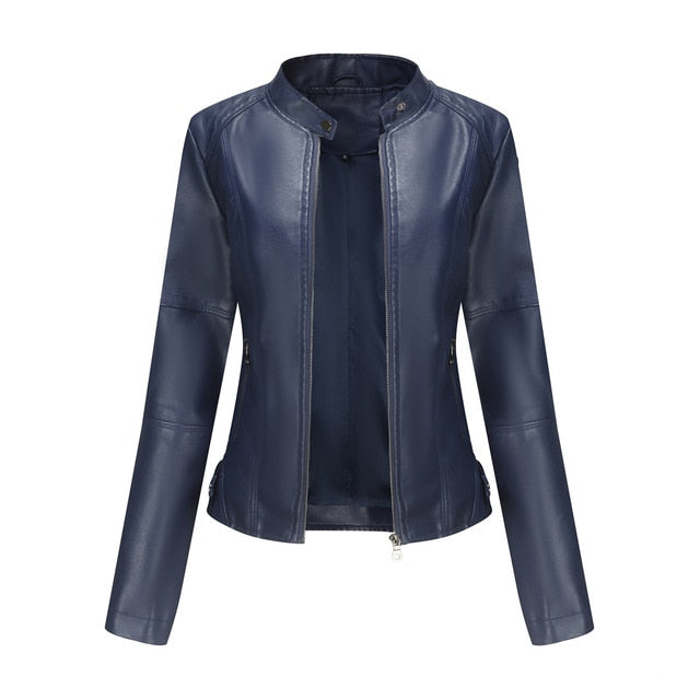 Veste femme aspect cuir Bleu marine