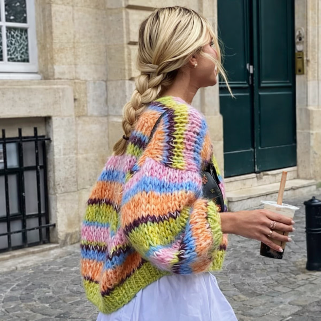 Gilet maille chunky rayé Vert