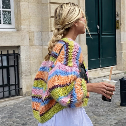 Gilet maille chunky rayé Vert