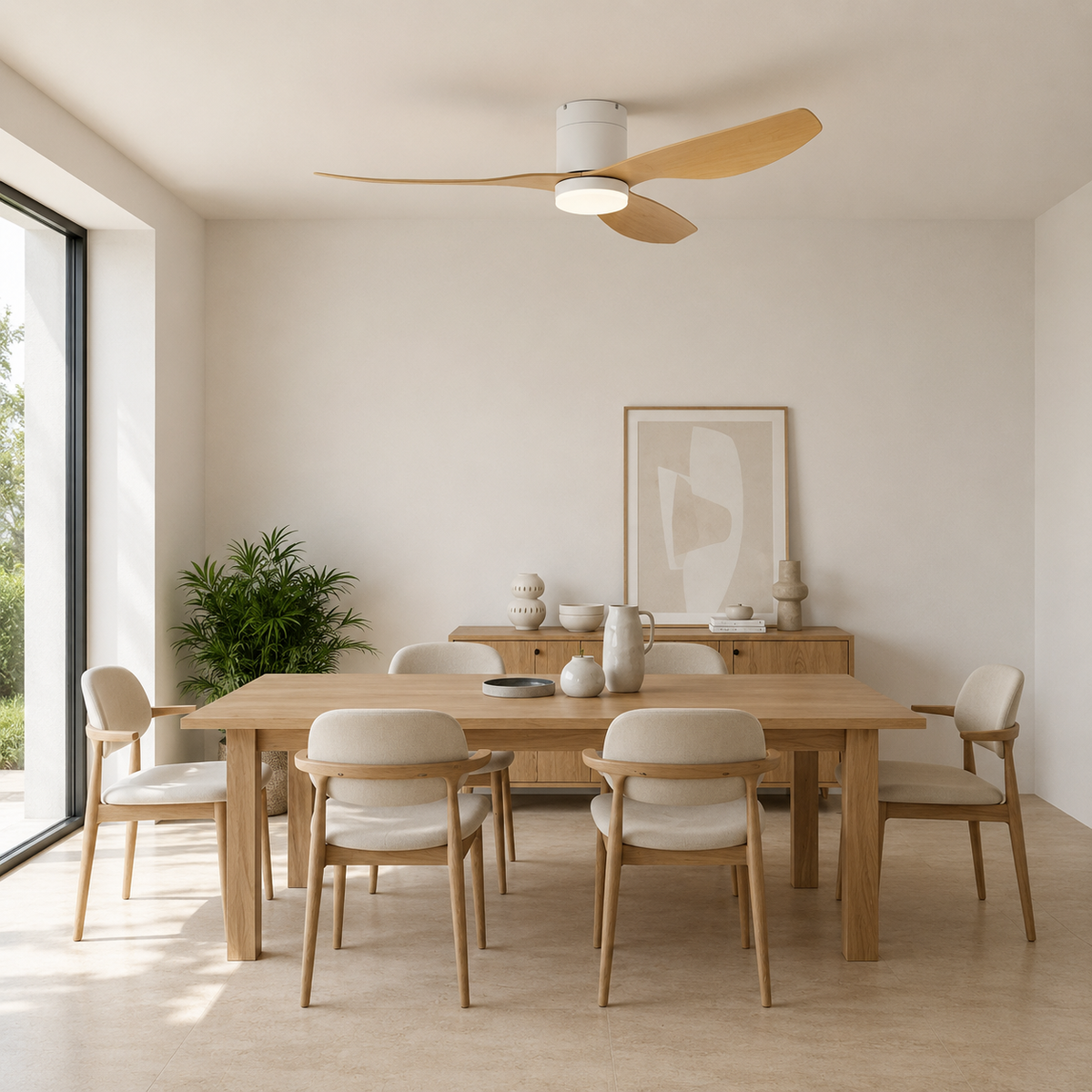 Ventilateur de Plafond en Bois & LED 132 cm