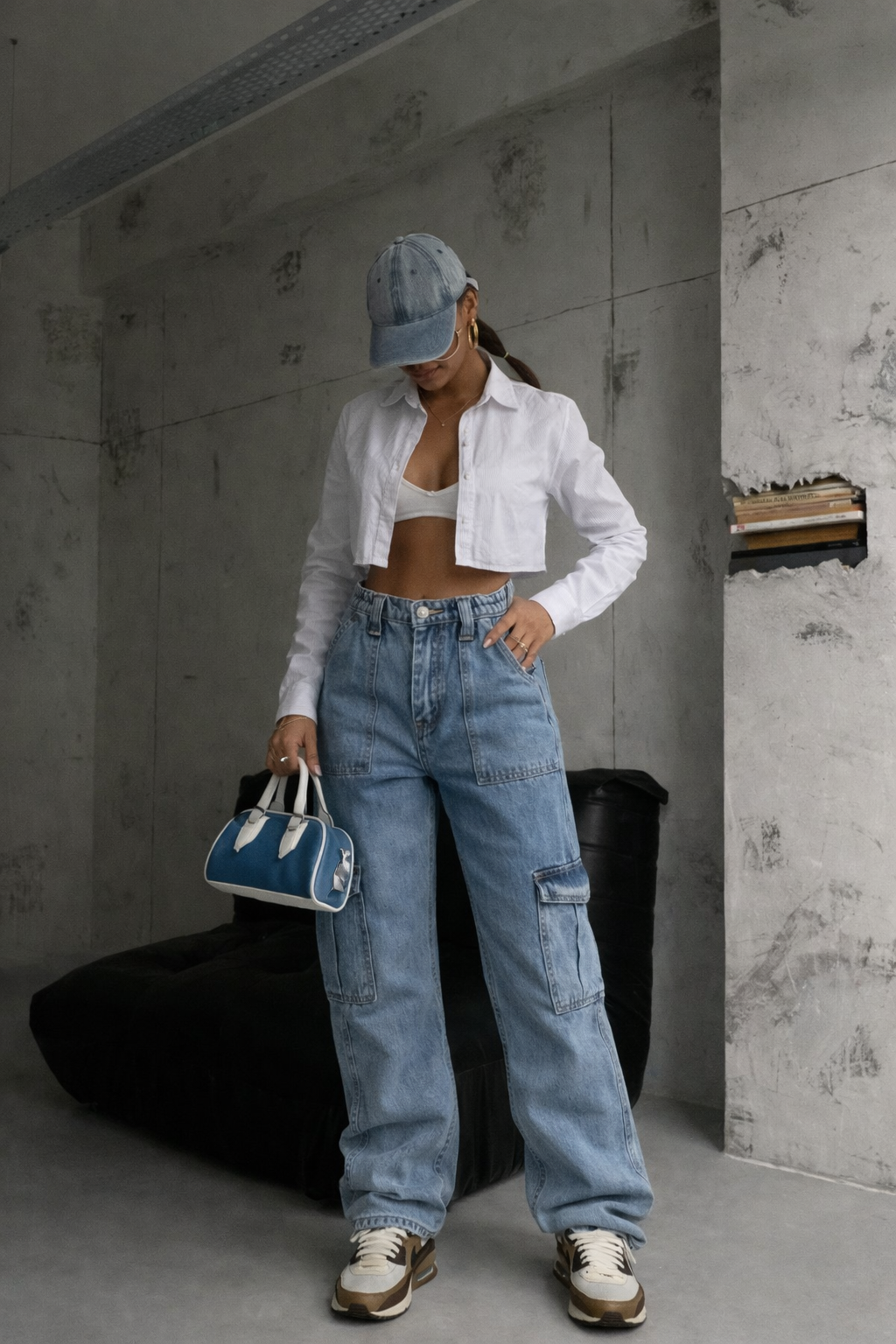 Jean cargo coupe droite denim