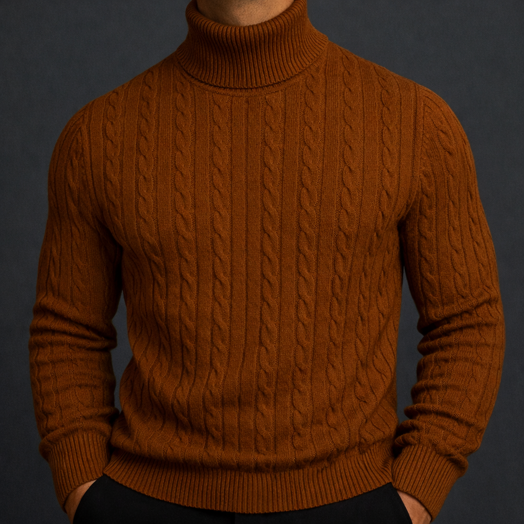 pull col roulé homme, coloris marron
