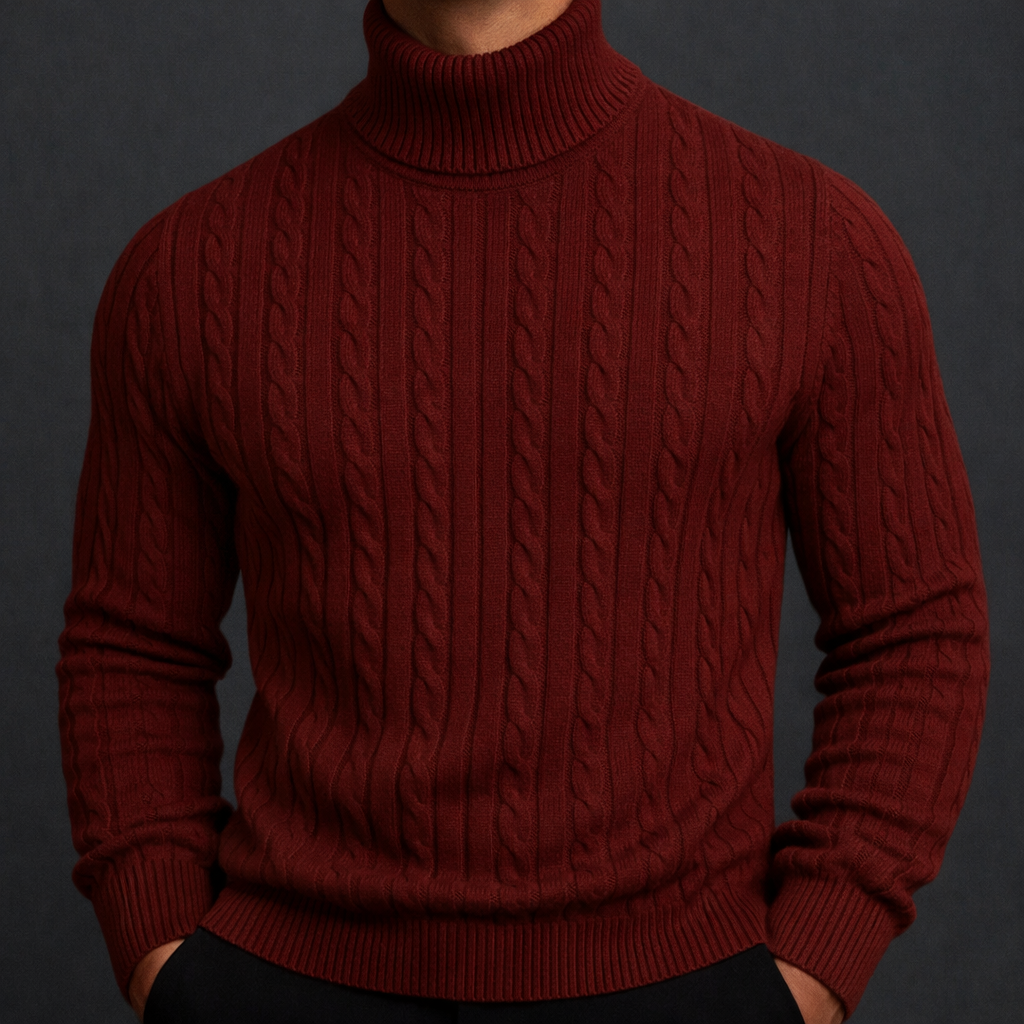 pull col roulé homme, coloris rouge