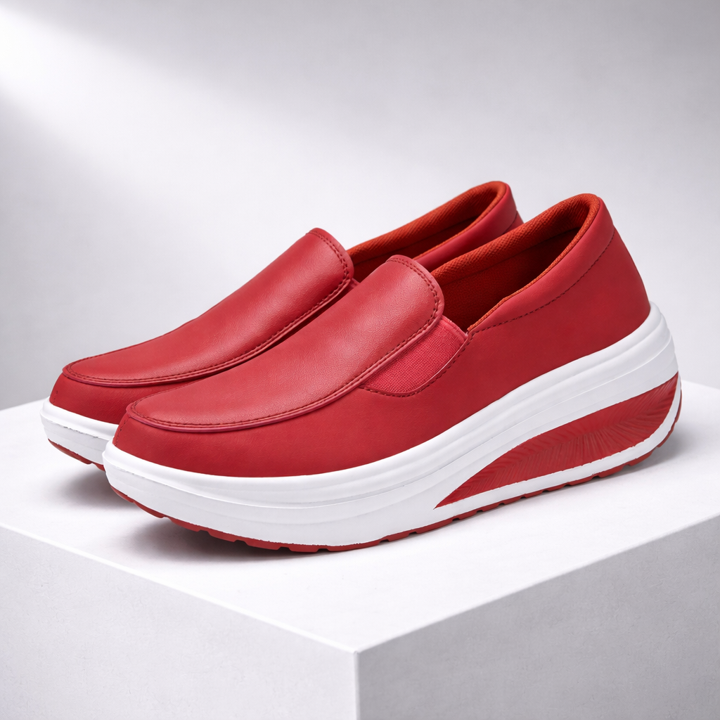 baskets confort femme rouge en aspect cuir, vue de côté