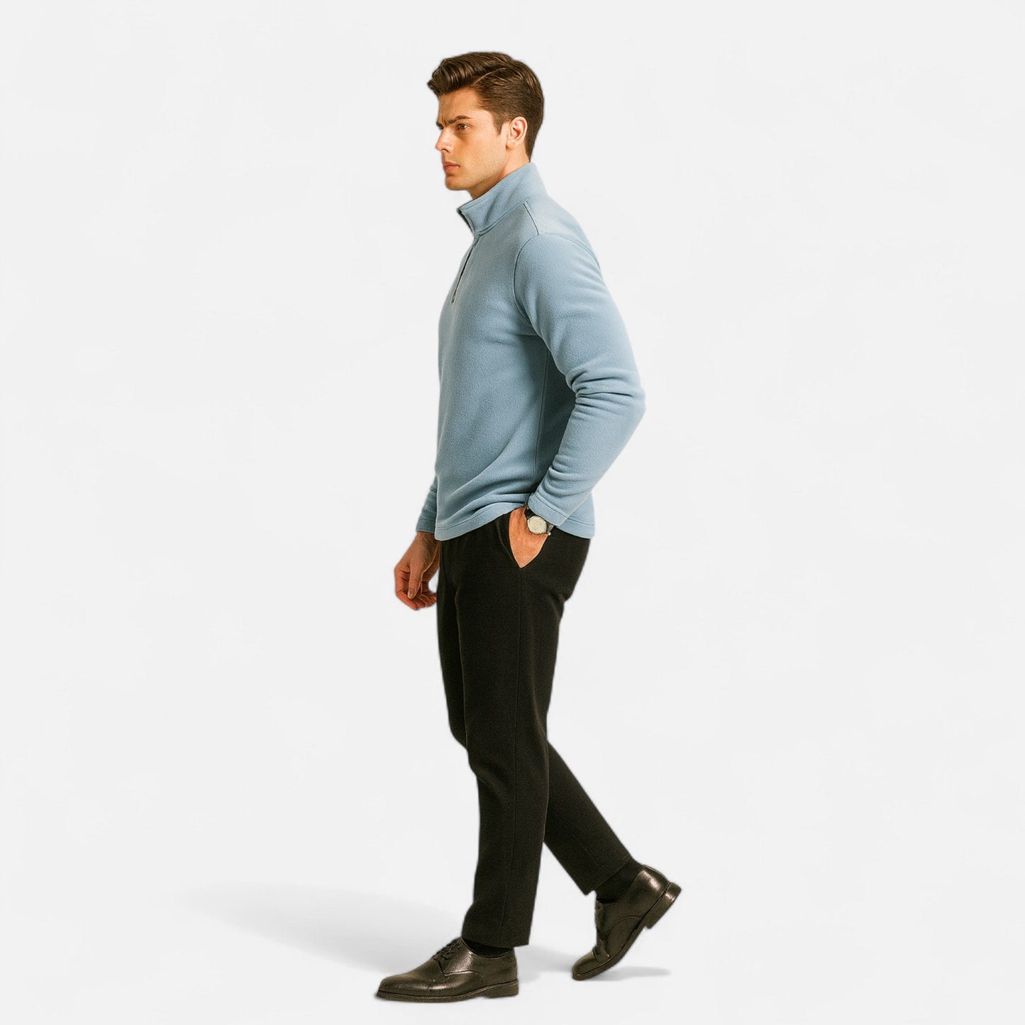 pull polaire homme demi-zip, détail de la fermeture