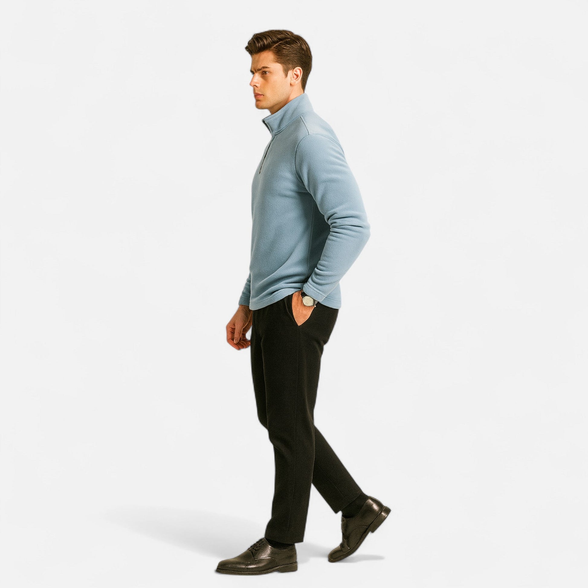 pull polaire homme demi-zip, détail de la fermeture