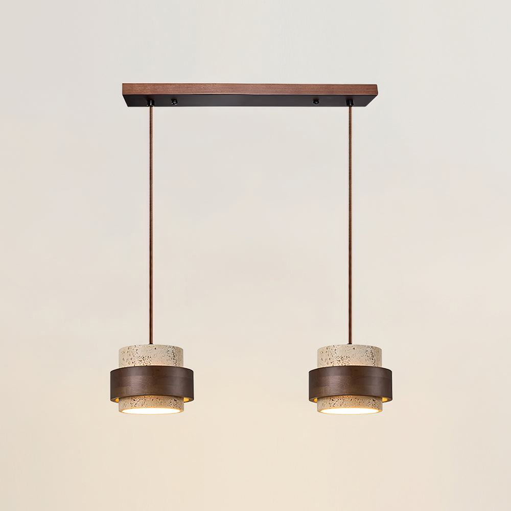 Suspension travertin variante 2 têtes L55 cm