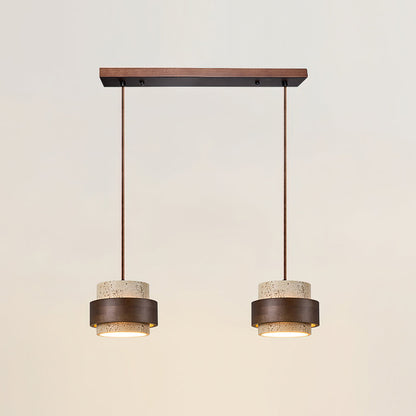 Suspension travertin variante 2 têtes L55 cm