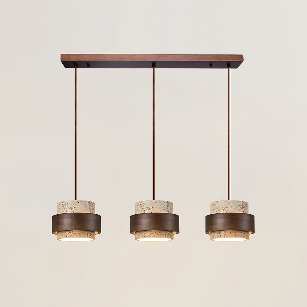 Suspension travertin variante 3 têtes L80 cm